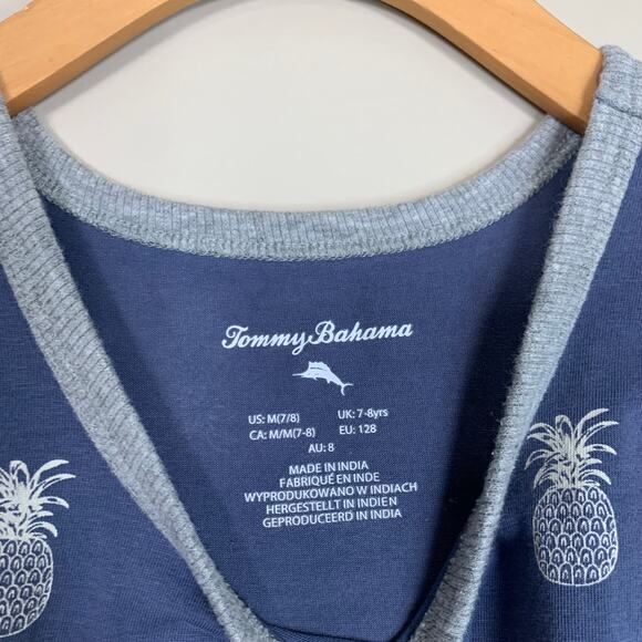 Tommy Bahama Blue White Tank Top Sleeveless Shirt Pineapples Kids Size 7/8 - Picture 4 of 6